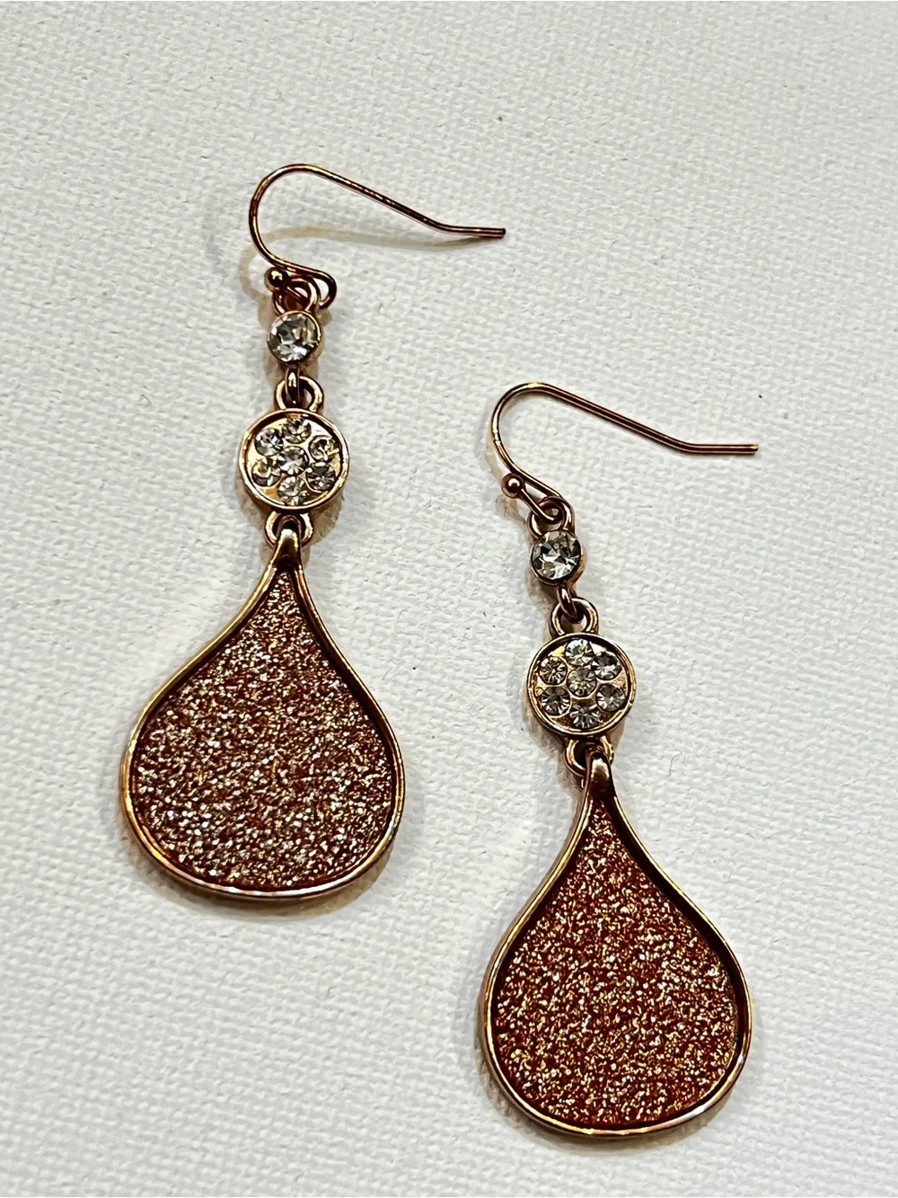 Rose Gold Teardrop Dangle Earrings with Crystal Accents